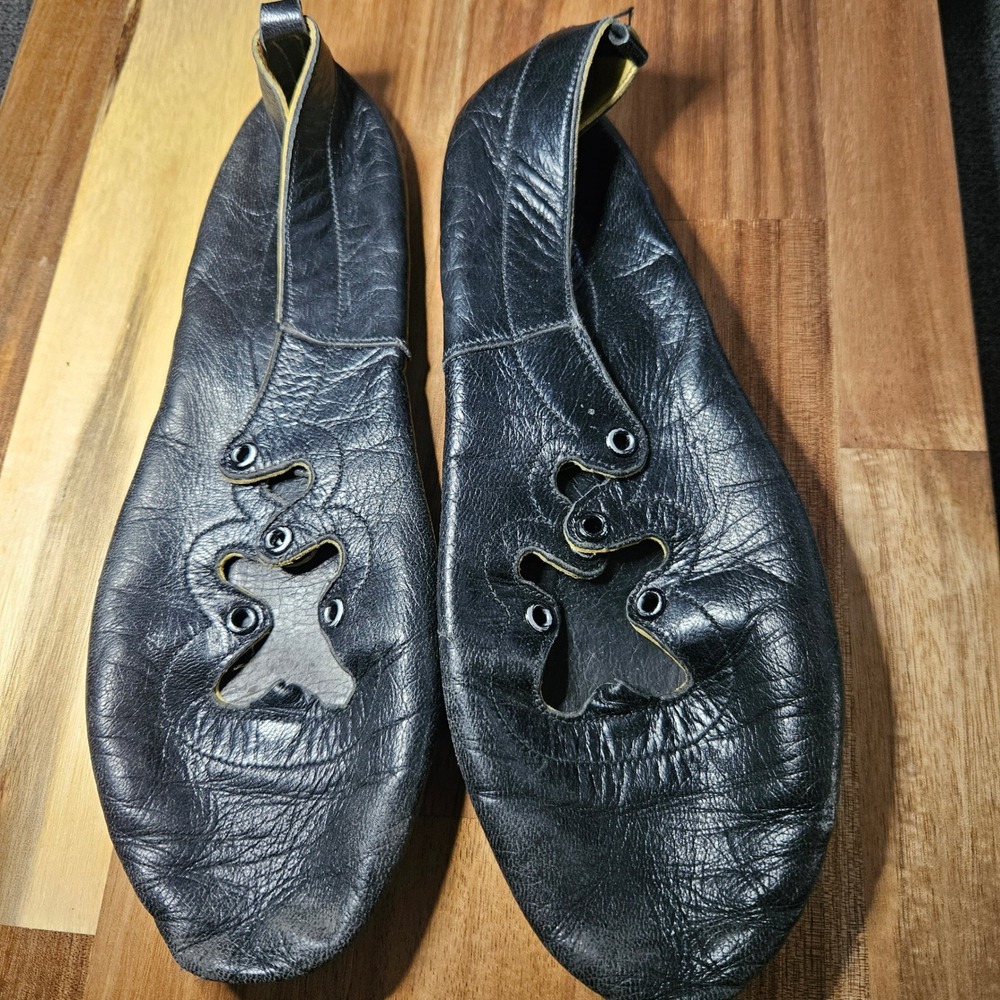 Vintage Black Leather Irish Dance Ghillies Highland Step Shoes Lace Up Size 5.5
